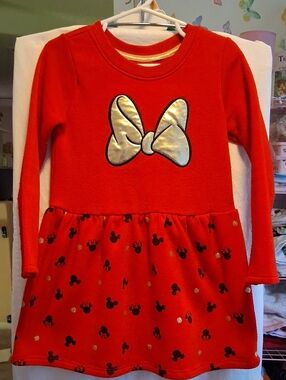 Girls Red Bow-Accent Long Sleeve Dress By Macys